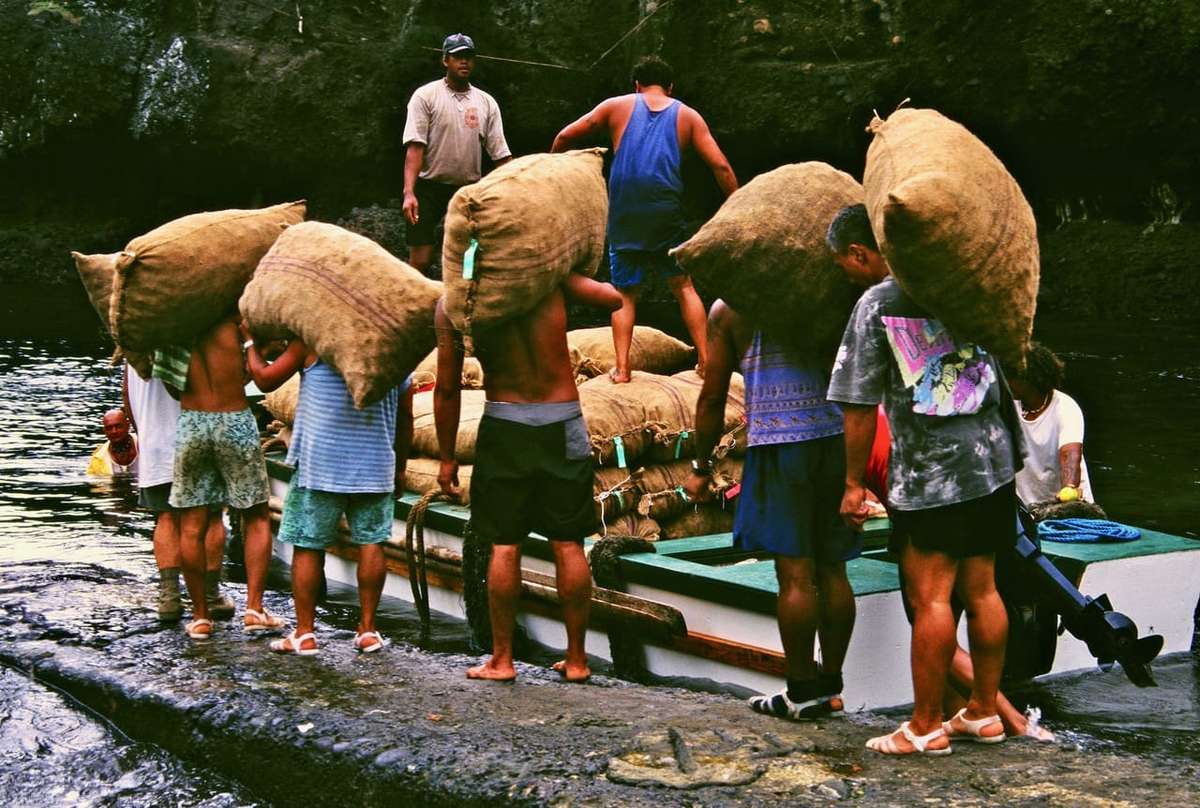 荷物を抱える人々